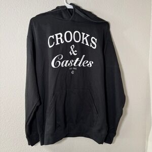 Crooks & Castles Men's Black Graphic Logo Hoodie Sweatshirt Medium M Streetwear